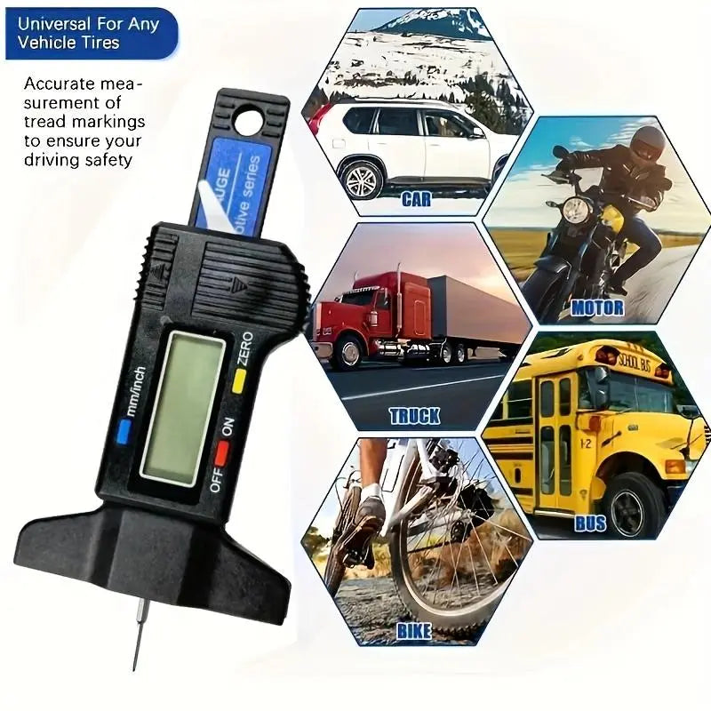 Tire Tread Depth Gauge with Digital LCD Display, Widely Applicable Tire Depth Measuring Tools for Various Vehicles, Test Gauge Set