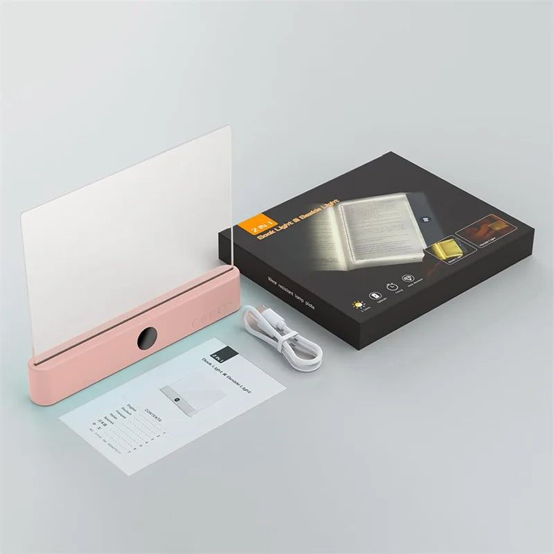 LED Book Light, Dimmable LED Reading Light 3 Color Flat Book Lamp for Reading, Rechargeable Full Page Light , Bookmark Light