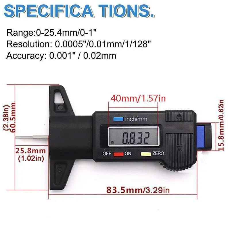 Tire Tread Depth Gauge with Digital LCD Display, Widely Applicable Tire Depth Measuring Tools for Various Vehicles, Test Gauge Set