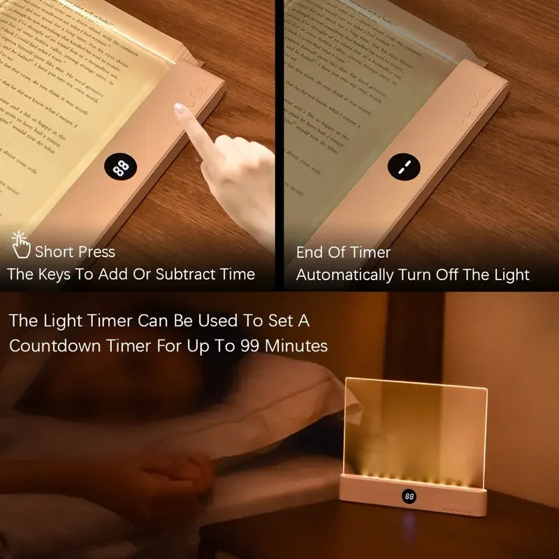LED Book Light, Dimmable LED Reading Light 3 Color Flat Book Lamp for Reading, Rechargeable Full Page Light , Bookmark Light