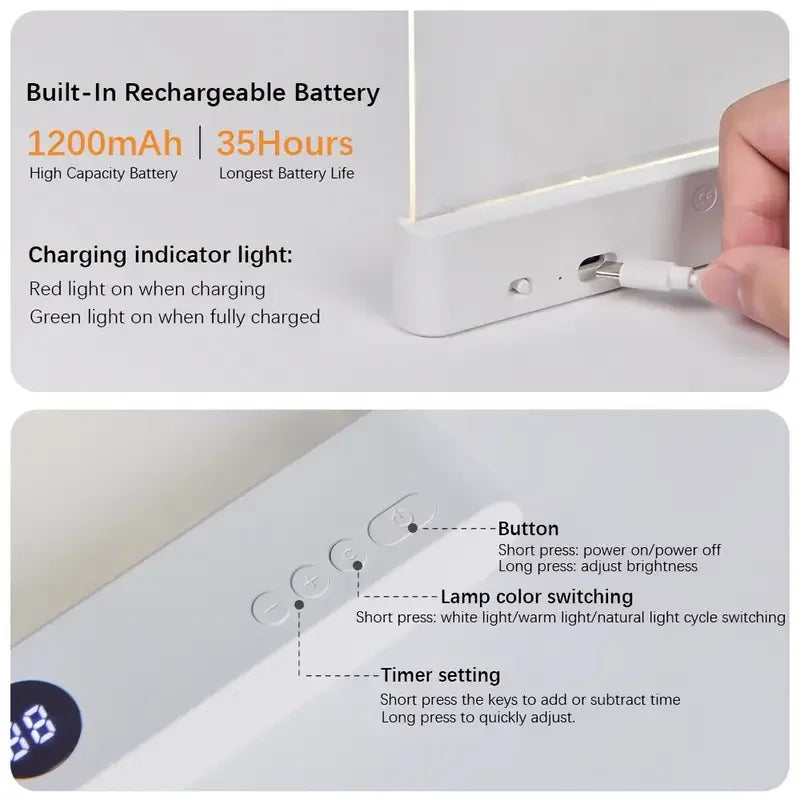 LED Book Light, Dimmable LED Reading Light 3 Color Flat Book Lamp for Reading, Rechargeable Full Page Light , Bookmark Light