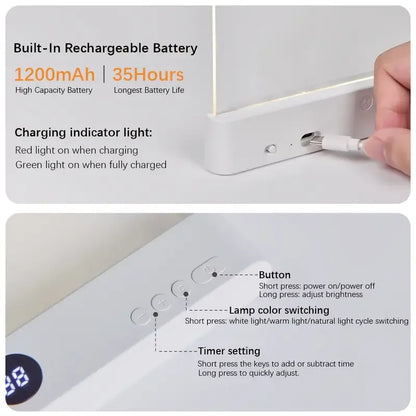 LED Book Light, Dimmable LED Reading Light 3 Color Flat Book Lamp for Reading, Rechargeable Full Page Light , Bookmark Light