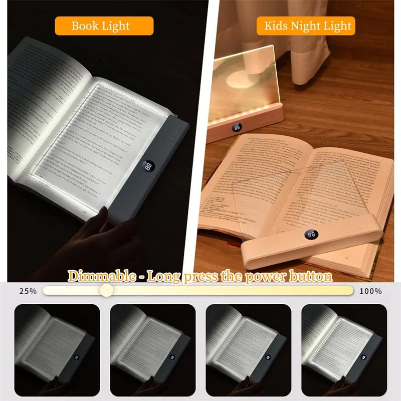 LED Book Light, Dimmable LED Reading Light 3 Color Flat Book Lamp for Reading, Rechargeable Full Page Light , Bookmark Light