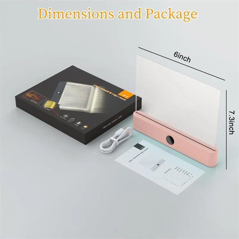 LED Book Light, Dimmable LED Reading Light 3 Color Flat Book Lamp for Reading, Rechargeable Full Page Light , Bookmark Light